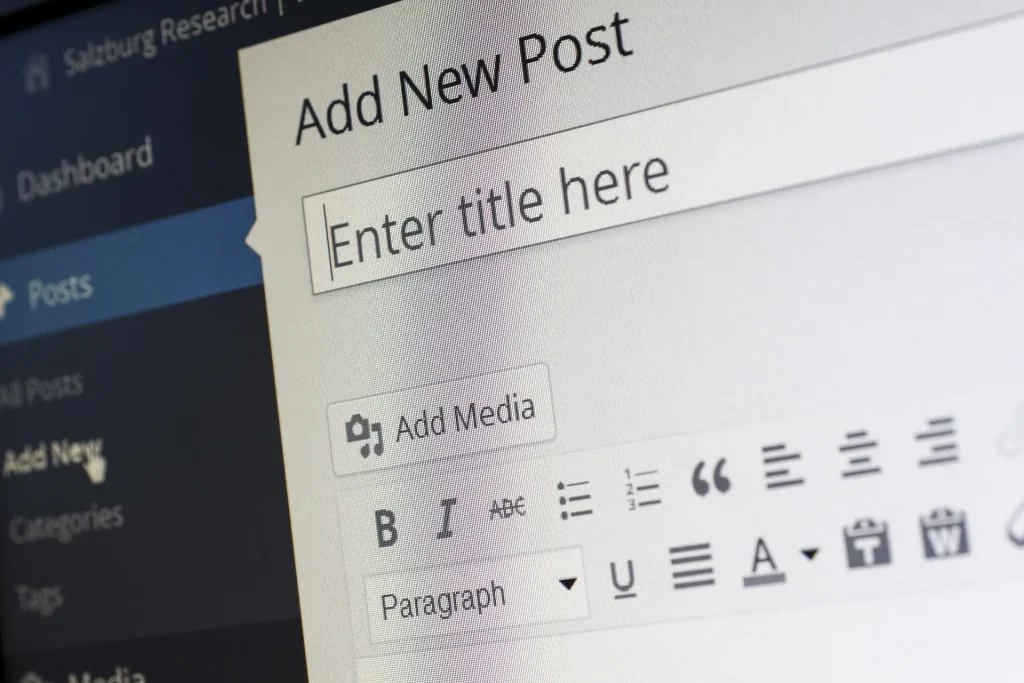 Editing website content in a WordPress post editor as part of on-page SEO content optimization.