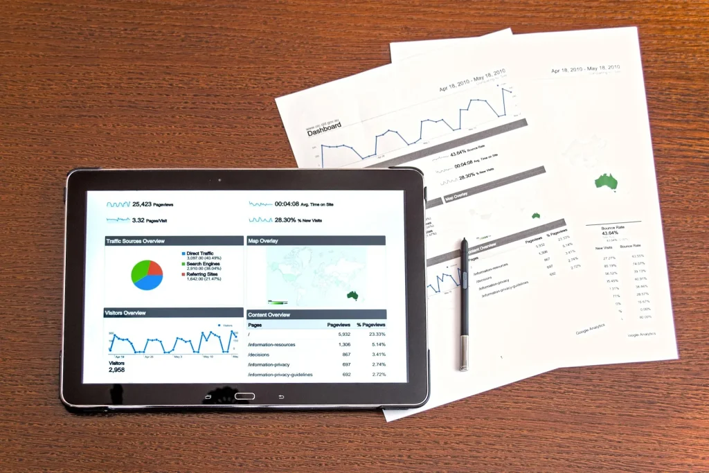 Website analytics dashboard and performance reports used for SEO data benchmarking and baseline analysis.